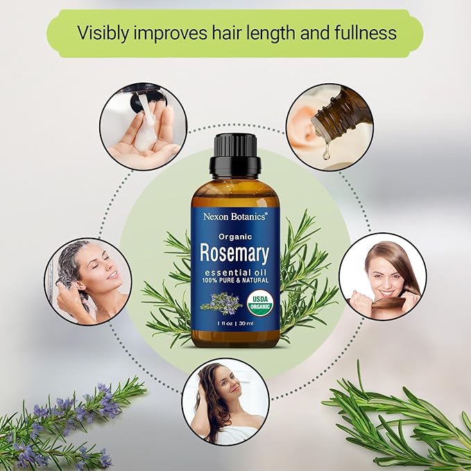 Organic Rosemary Essential Oil 30 ml - Pure, Natural Oil for Aromatherapy, Skin, and Hair Growth - Aceite de Romero - Nexon Botanics