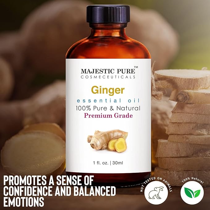 MAJESTIC PURE Ginger Essential Oil | 100% Pure and Natural Ginger Oil | Premium Grade Essential Oils for Hair Care, Home Diffusers, Skin, Aromatherapy, Massage and Humidifiers | 1 Fl Oz