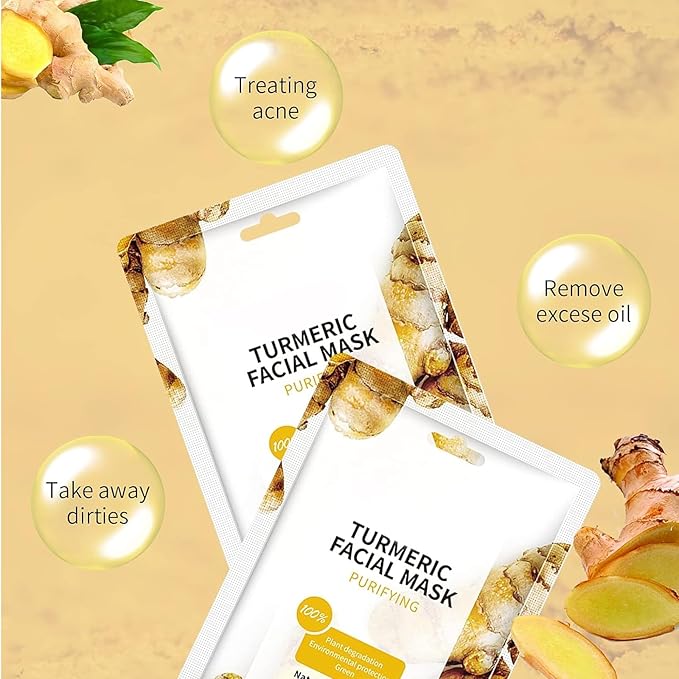 Sheet Masks Turmeric Face Sheet Mask for Acne, Anti Acne Face Sheets Mask, Face Mask Skin Care, Hydrating Face Masks Skincare, Facial Mask Sheet Facial Masks for Breakouts Pimple Oil Control 10 Sheets