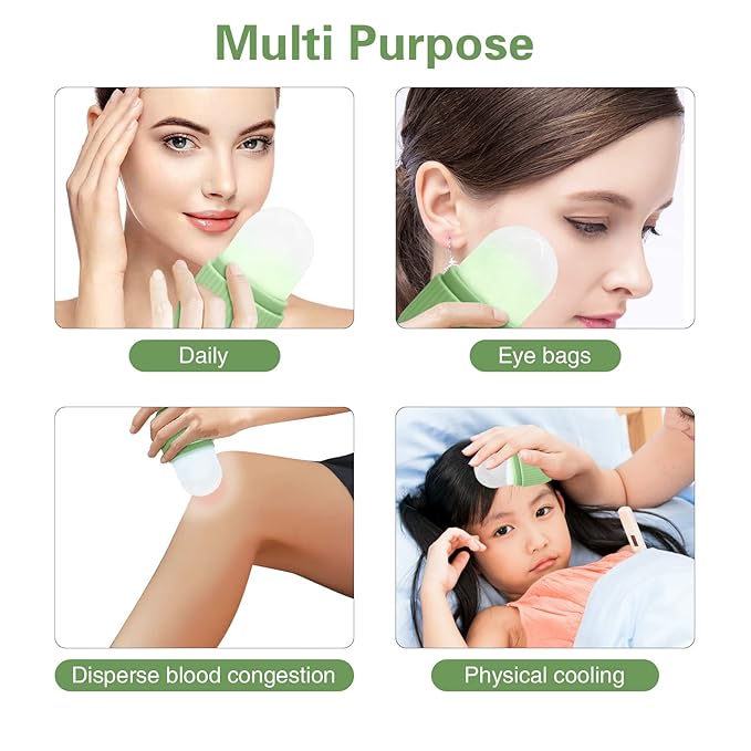 Ice Face Roller, Ice Roller for Face and Eye,Gifts for Mom,Face Roller Skin Care,Naturally Tone and Tighten,Silicone Facial Massage Ice Mold,Reusable Face Massage,Ice Mold for Face Beauty (Green)