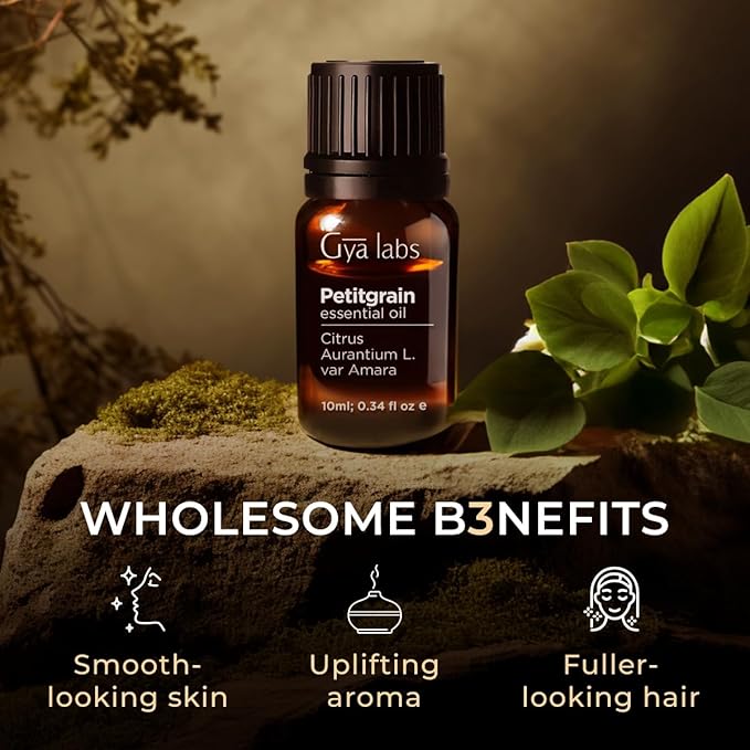 Gya Labs Petitgrain Essential Oil for Skin - 0.34 Fl Oz - 100% Pure Natural Petitgrain Oil for Diffuser, Hair, Aromatherapy, Massage & Candle Making - Woodsy & Floral Scent