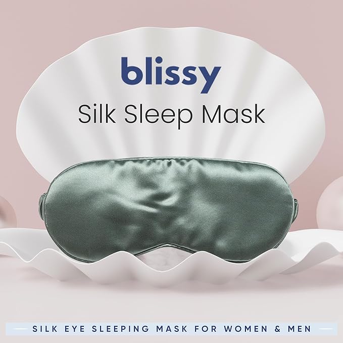 Blissy Silk Sleep Mask - Silk Eye Sleeping Mask for Women & Men for Total Blackout - 100% Pure Mulberry Silk, 22 Momme 6a Fibers - Blindfold Silk Sleep Mask Side Sleeper Eye Cover (Matcha)