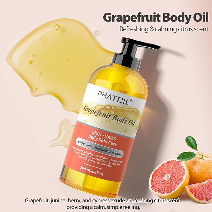 Ylang Ylang Body Oil 260ML & Grapefruit Body Oil 260ML Large Bottle Body Oil for Moisturizing Skin