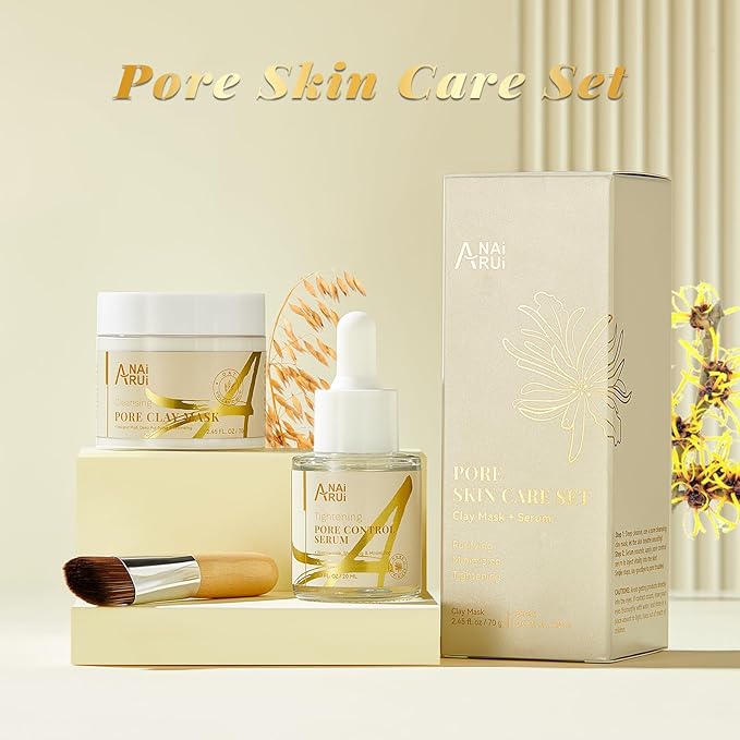 ANAI RUI 2 in-1 Pore SkinCare Set, Pore Clay Mask+Pore Minimizing Serum,Volcanic Pore Clay Mask for Nose&Face, Pore Reducer, Sebum Control Pore Exfoliating Solution, Skincare for Women