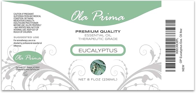 Ola Prima Eucalyptus Essential Oil 8 Fluid Ounces – Pure Therapeutic Grade Eucalyptus Oil for Aromatherapy