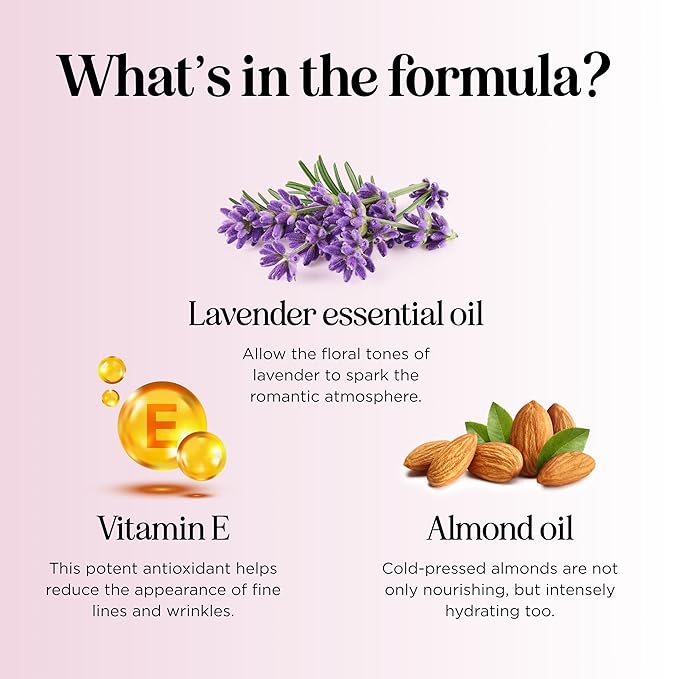 Tempting Lavender Massage Oil for Couples - Aromatherapy Sensual Massage Oil for Date Night with Lavender Essential Oil and Sweet Almond Oil - Vegan Non Staining Non Greasy Smooth Gliding Formula