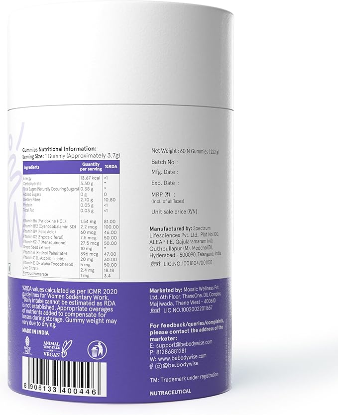 Be Bodywise Biotin Hair Gummies for Stronger, Shinier Hair & Nails | 60 Days Pack | with Biotin, Zinc, Folic Acid, Fibre & Multivitamin | Strawberry Flavour | No Added Sugar & Gut Friendly