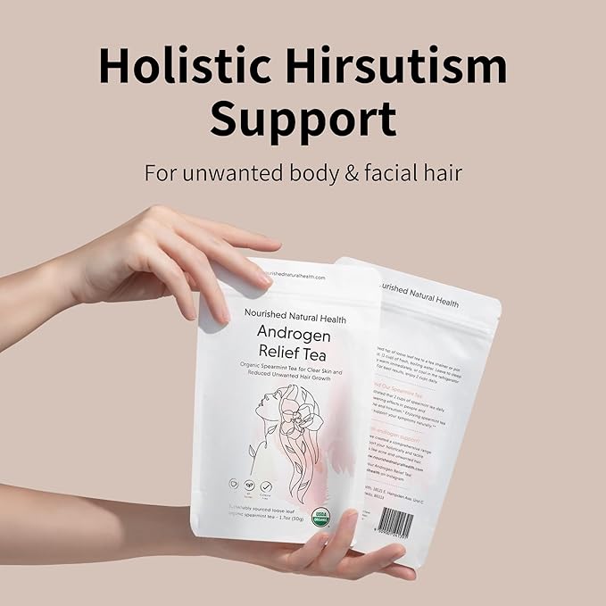 Nourished Androgen Relief Spearmint Tea - Organic Herbal Spearmint Tea for Clear Skin and Reduced Unwanted Facial Hair Growth - 60 Servings