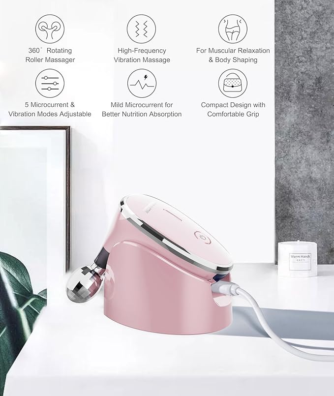 Microcurrent-Facial-Device, Microcurrent Facial Massager, Face Roller Face Massager for Skin Care at Home, Rose Gold