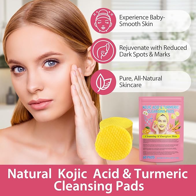 Turmeric Cleansing Pads, 60PCS Turmeric Cleansing Pads for Dark Spots, Turmeric Face Scrub Pads for Face Cleansing and Exfoliation, Helps Balance Skin Oil and Water