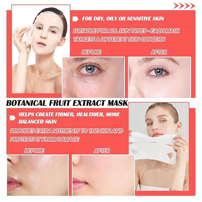 20 Pcs Facial Sheet Mask Combo,Hydrating Face Mask,Easy to Use,Moisturizing Daily Sheet Mask