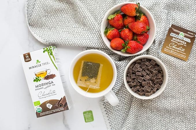 Miracle Tree - Organic Moringa Superfood Tea, 25 Individually Sealed Tea Bags, Chocolate (Keto, Detox, Energy & Immunity Booster, Vegan, Gluten-Free, Organic, Non-GMO, Caffeine-Free)