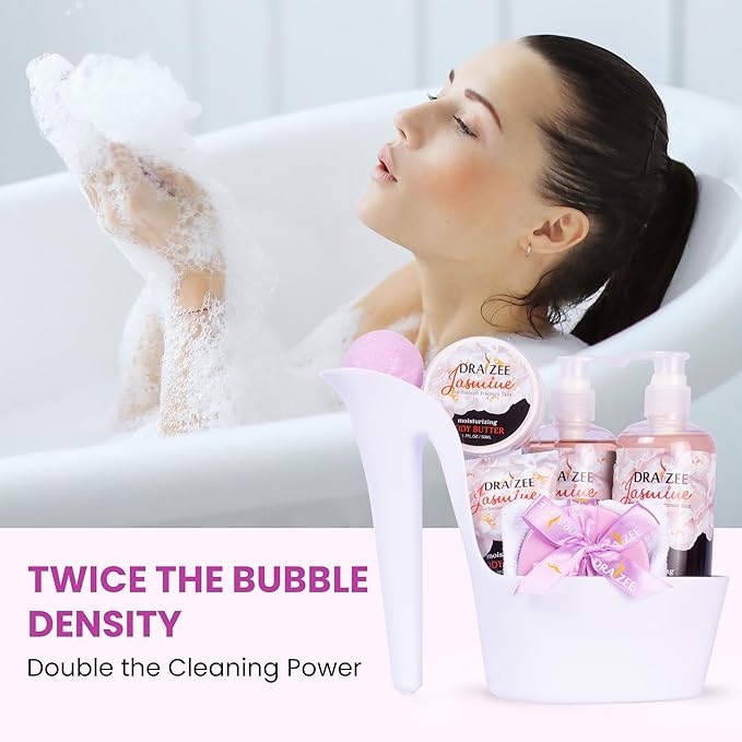 Draizee Mothers Day Gifts for Mom-Spa Gift Baskets for Women-8 Pcs Luxury Jasmine Scented Heel Shoe Design Bath and Body Spa Set Self Care Package for Women, Presents for Mom-Body Care Set for Her