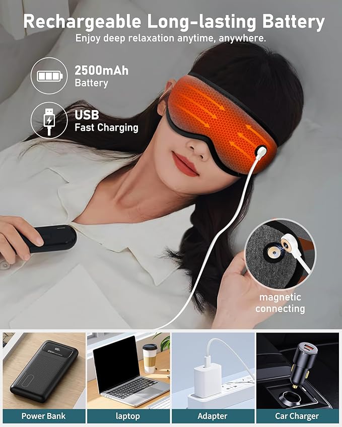 Heated Eye Mask Warm Eye Compress for Dry Eyes - Cordless Electric Heat Eye Mask with Temperature Timer Control Heating Pad for Dry Eye Relief, Stye, Blepharitis, Improve Sleep