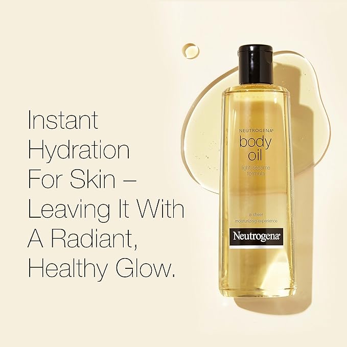 Neutrogena Body Oil Light Sesame Formula, Twin Pack of 16 fl oz, Radiant Glow Moisturizer for Dry Skin, Bath & Shower Oil For Smooth and Hydrated Skin