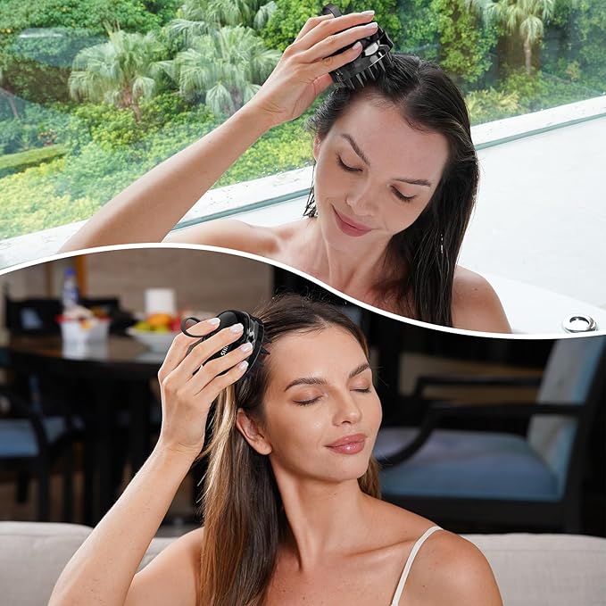 2 in 1 Scalp Massager Shampoo Brush with Soft Silicone Bristles for Hair Growth and Dandruff Removal, Hair Brush Head Massager Scalp Scrubber Exfoliator for Both Wet and Dry Use (Black)