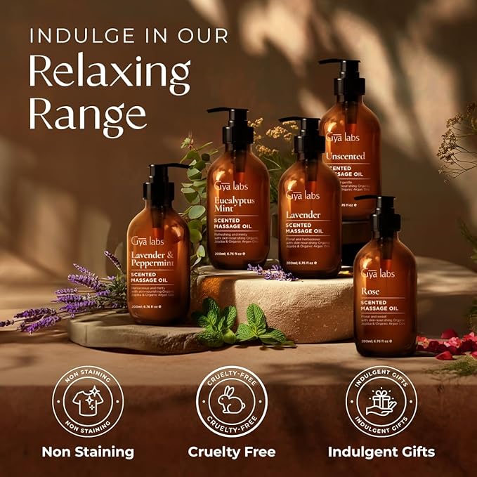 Gya Labs Lavender & Peppermint Massage Oil - 6.76 Fl Oz - 100% Pure Natural Aromatherapy Body Massage Oil for All Skin Types & Sore Muscles - Crafted with Jojoba, Argan, Sunflower & Sweet Almond