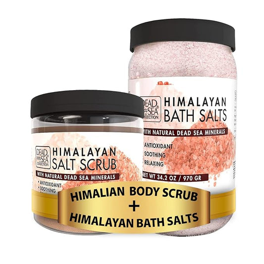 Dead Sea Collection - Bath Salts & Body Scrub with Himalayan Salt - Large 34.2 OZ & 23.28 OZ