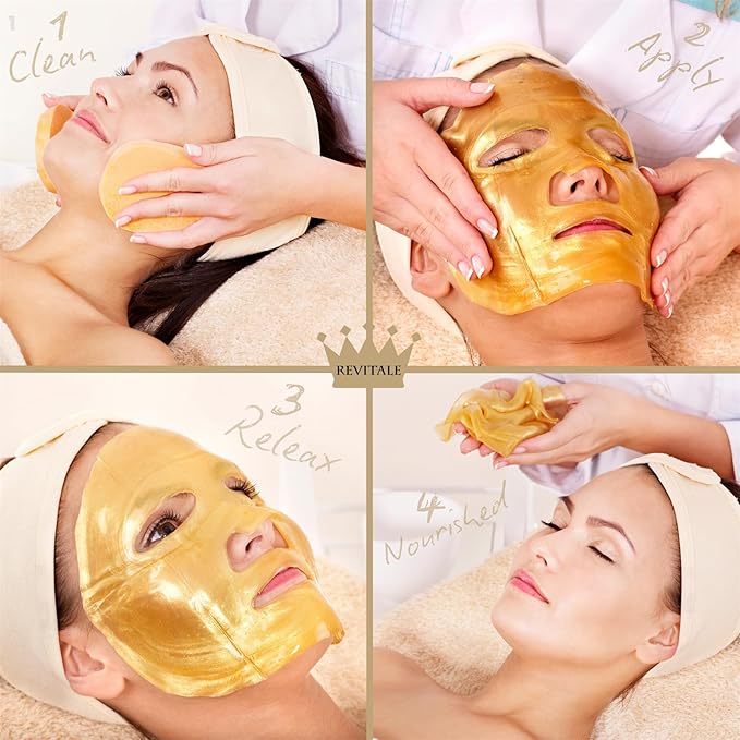 24K Gold Face Mask (5 Pack) - Hydrating & Nourishing Sheet with Collagen and Natural Extracts for Radiant, Moisturised Skin