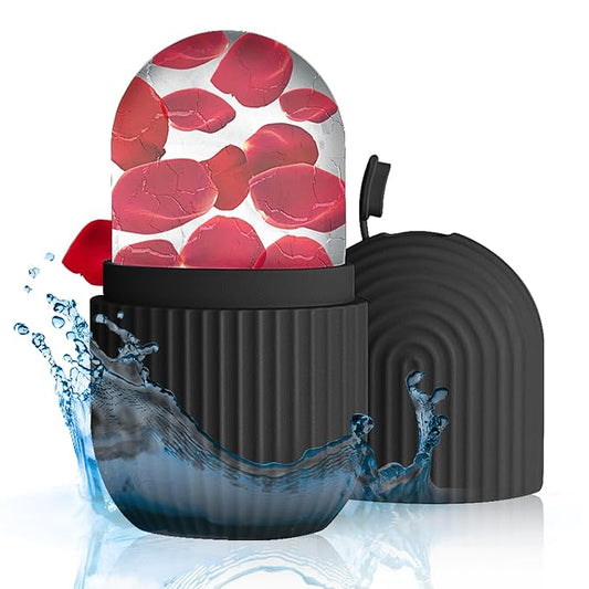 Ice Roller for Face and Eye，Ice Cube Roller Massager for Skin Women Care Tools, Naturally Conditioning De-Puff Eye Bags, Reduce Migraine Pain， Reusable Massage Silicone Ice Mold （Black）