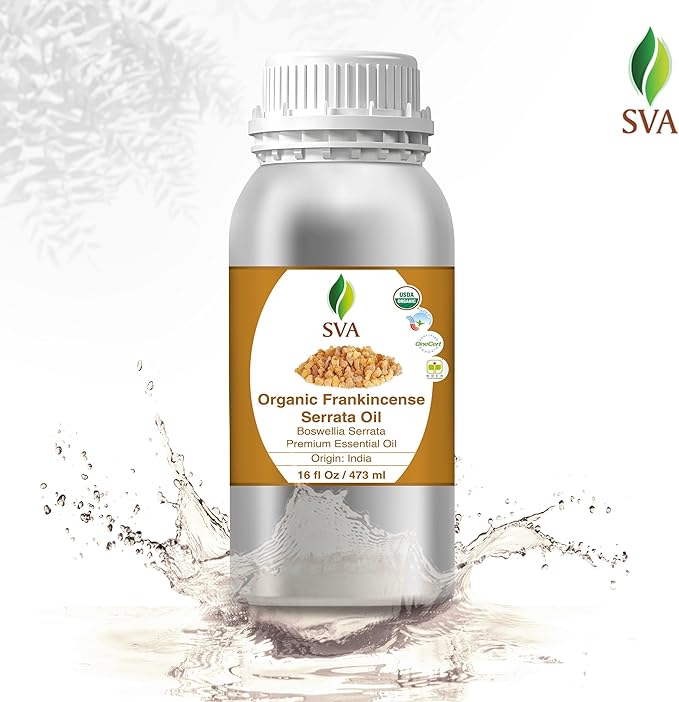 SVA Organic Frankincense Essential Oil – 16 Fl Oz – 100% Natural Boswellia Serrata Oil - for Diffuser, Hair Care, Face, Skin Care, Aromatherapy, Scalp and Body Massage, Soap and Candle Making