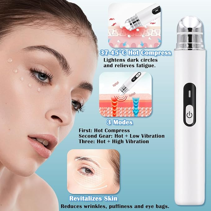 Eye Lift Wand Chargeable Face Massager Tool for Dark Circles, Eye Bags, Puffiness Under Eyes Massager for Lines, Smooth Lip Wrinkles Heated Massager Wand Enhance Absorption Anti Aging (White)