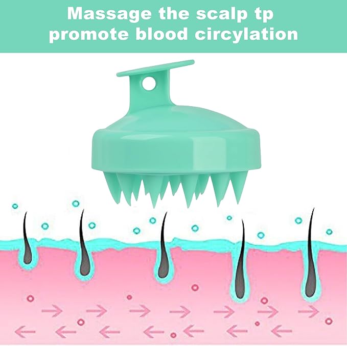 Scalp Massager Shampoo Brush with Gentle Silicone Bristles for Scalp Care, Gentle Silicone Scalp Massager Shampoo Brush for Dandruff Removal, Green