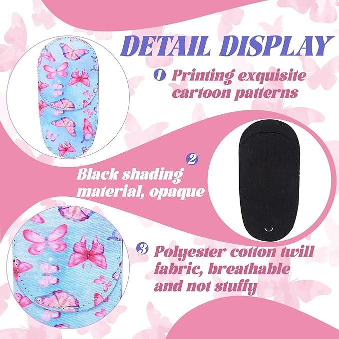 Newcotte 12 Pcs Eye Patch for Kids Toddler Reusable Adjustable Girls Boys Eyepatch for Glasses Left or Right Eye Patch, Assorted Patterns(Butterfly)