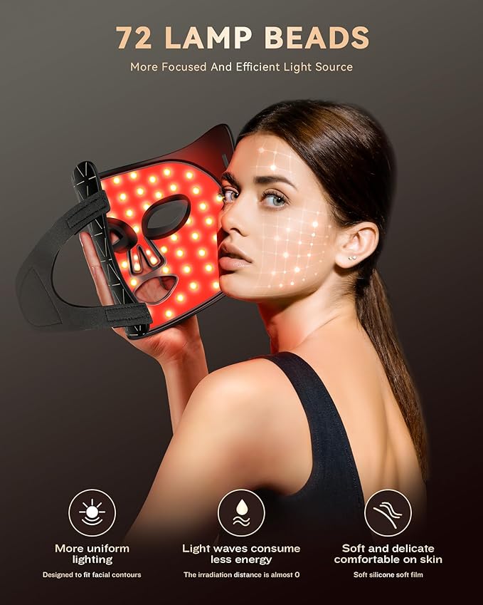 LED Light Therapy Mask Skin Care Mask, LED Red Light Therapy 630nm & 830nm Wavelength for Home Use, Body Beauty Machine for Care at Home (luxurious black)