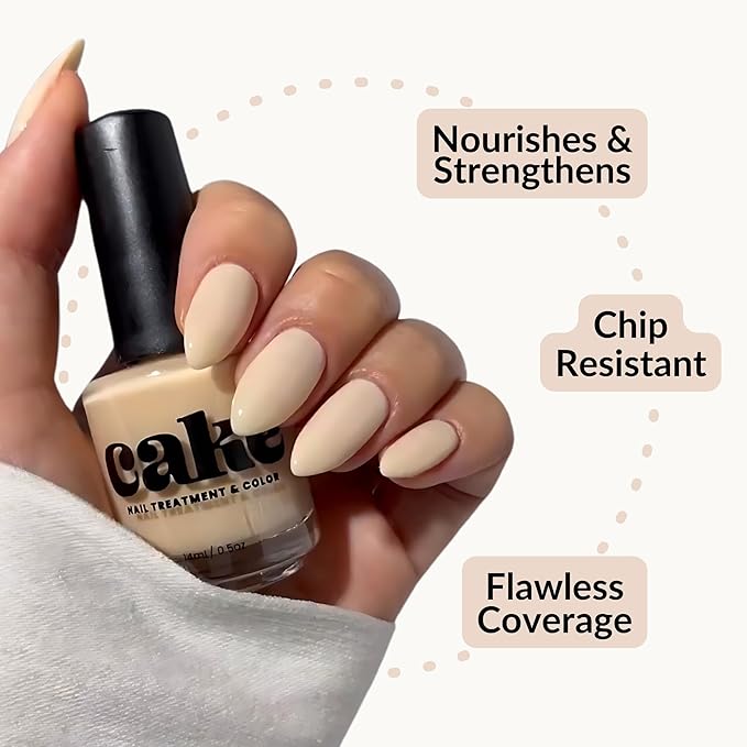 Nail Strengthener & Nail Polish Duo, Nail Repair for Damaged Nails, Nail Hardener & Growth, Non Toxic, Professional Applicator Brush, Keratin Enriched (French Connection) CAKE Power Boost (1 fl oz)