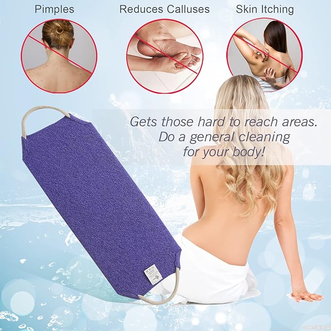 Evridwear Exfoliating Back Scrubber with Handles Two Sides for Body Shower Deep Cleans Skin Massages Invigorating Blood Circulation Men Women One Size (Purple)