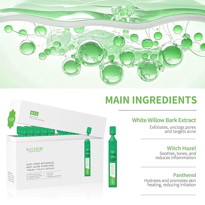Acid-Free Botanical Anti-Acne Serum, Soothing Hydrates And Promotes Skin Healing Calms irritation and inflammation With Willow Bark, Lavender, Gardenia Extracts