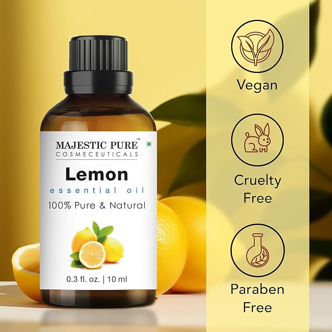Majestic Pure USDA Organic Lemon Essential Oil | 100% Organic and Premium Quality| Aromatherapy, Skincare, Hair Care, & Household Use | 0.3 fl. Oz