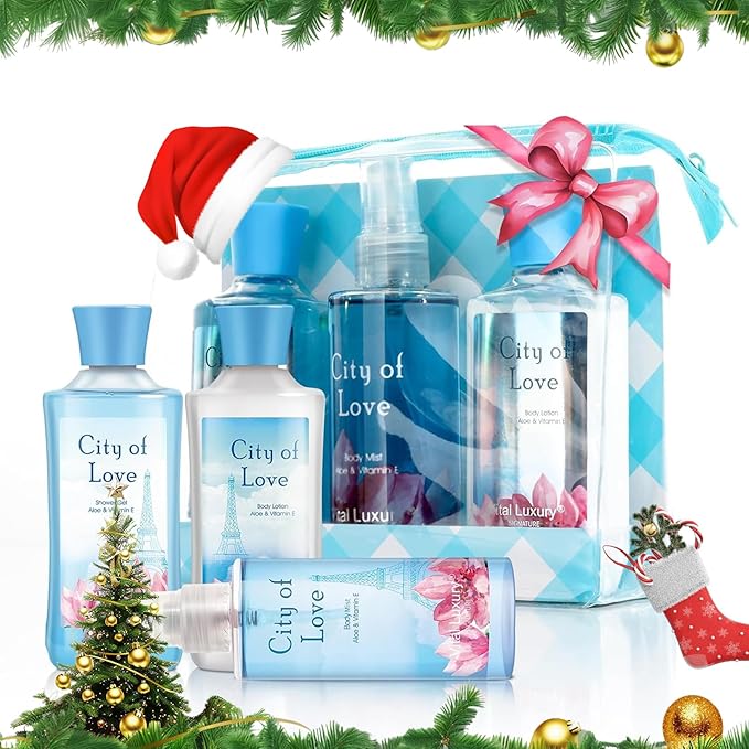 Bath and Body Gift Set for Women & Girls, City of Love Spa Set, Personal Self Care Travel Kit, 3PCS Set for - Shower Gel, Body Lotion, Body Mist- Birthday Mother's Day Gifts for Her
