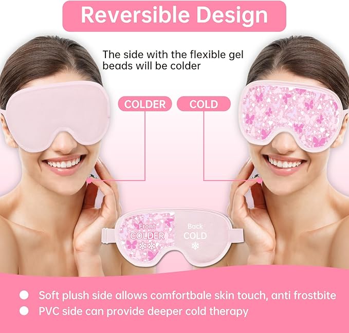 Cooling Eye Mask Cold Eye Compress Mask for Puffy Eyes, Reusable Eye Ice Pack Gel Ice Eye Mask for Tired Eyes, Eyes Surgery, Migraines, Stress Relief, Itchy Eyes, Skin Care, Eye Spa 2PCS