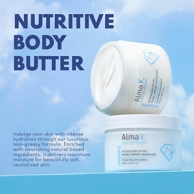 Alma K Nutritive Body Butter Maxi for Women - With Dead Sea Minerals - Shea Cream - Body Butter for Dry Skin - 16.9 oz
