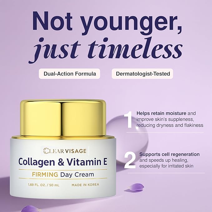 Collagen & Vitamin E Day Cream - Hydrating Anti-Aging, Improves Elasticity & Fine Lines - Dermatologist Tested, Cruelty-Free Korean Skin Care for All Skin Types - 1.69 fl. oz
