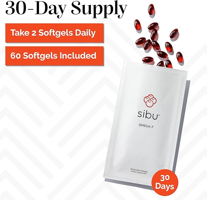 sibu Omega-7 Softgels, Premium Organic Himalayan Sea Buckthorn Oil (60ct, 30 Day Supply) – Supplement for Healthy Skin, Hair, Nails and Dryness