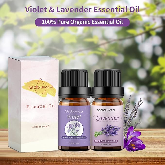 Violet Oil Lavender Essential Oil Gift Set, 100% Pure Organic Aromatherapy Oils Gift Set for Diffuser, Massage, Soap, Candle Making - 2 x 10ml