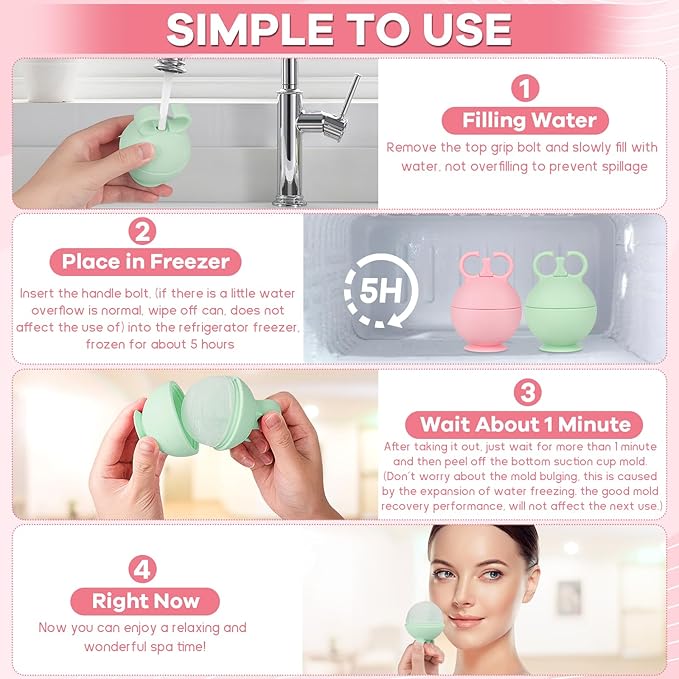 2 Pack Ice Face Roller Facial Gua Sha Tool Ice Roller for Face Beauty Gifts Ice Cube Roller Facial Ice Mold (Pink Green)