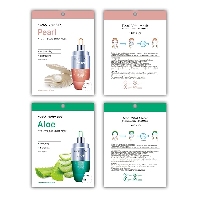 【Orangeroses】 13 Pcs Combo Vital Ampoule Sheet Mask, Korean Facial Skincare Sheet | Simple & Effective Skincare Routine | Moisturization | Wrinkle Care | Brightening (New Upgraded Mask)