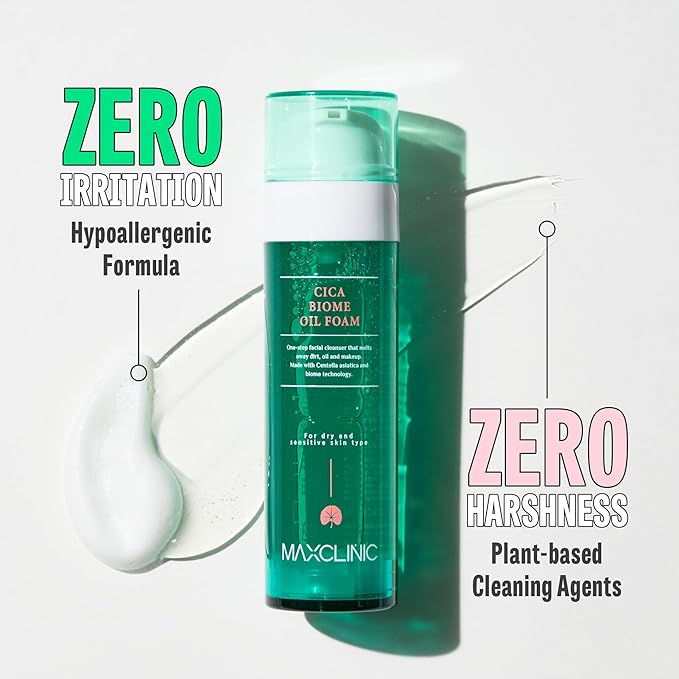 [K-Beauty] Cica Biome Oil to Foam - All-in-One Korean Face Wash Oil Based Foaming Facial Cleanser - Deeply Hydrating & Moisturizing Makeup Deep Cleansing Oil for Sensitive Skin (3.88 fl oz)