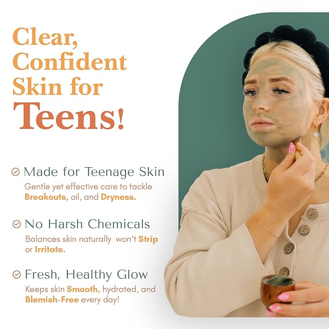 Healing Happy Method - Teen Skin Care Set with Cleanser, Toner, Moisturizer, Clay Mask, and Zit Stick | Hydrates, Controls Oil, Soothes Skin with Natural Ingredients | Skincare Gift Set for Teens