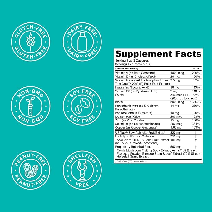 Hair La Vie Live Conscious Clinical Formula Hair Vitamins Capsule with Biotin and Saw Palmetto - Healthy Hair and Whole-Body Wellness (2-Pack)