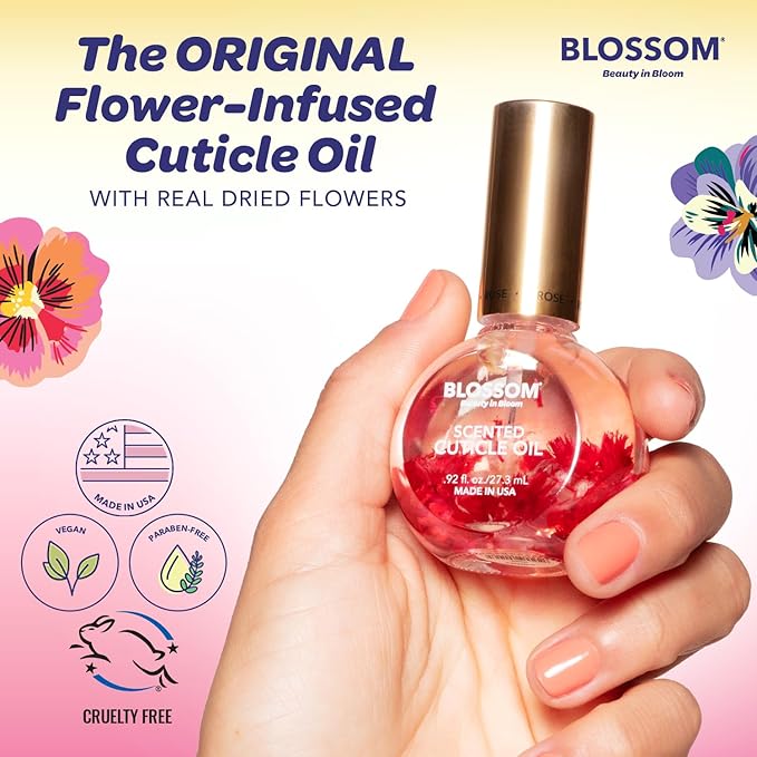 Blossom Cuticle Oil for Nails, Hydrating, Moisturizing, Scented Nail Oil Cuticle Care, Infused with Real Flowers, Made in USA, 0.5 fl. oz, Hibiscus
