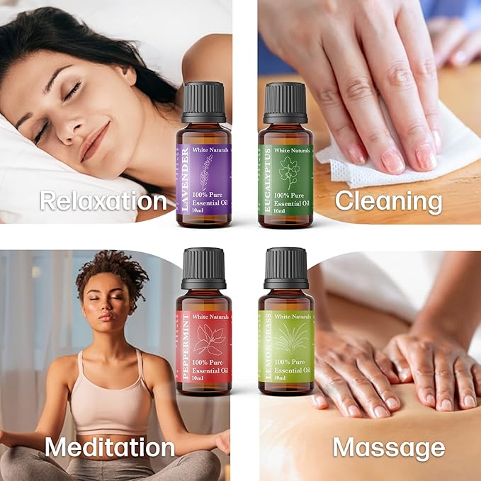 Essential Oils of 6 kit - Set, 6X10ML Diffuser Fragrance Oils Essential Oil, Sweet Orange, Tee Tree, Peppermint, Lemon Grass, Eucalyptus and Lavender