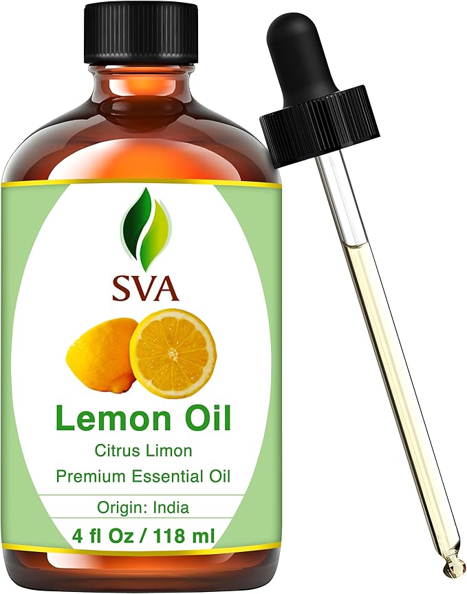 SVA Lemon Essential Oil – 4 Fl Oz – 100% Natural Lemon Oil - for Diffuser, Hair Care, Face, Skin Care, Aromatherapy, Scalp and Body Massage, Soap and Candle Making – with Dropper