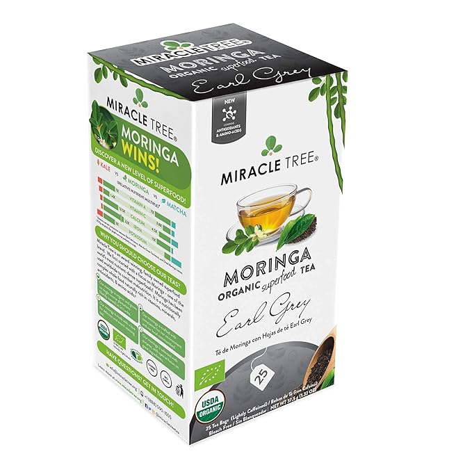 Miracle Tree - 3 Count of Organic Moringa Superfood Tea, 25 Individually Sealed Tea Bags, Earl Grey (Keto, Detox, Energy/Immunity Booster, Vegan, Gluten-Free, Organic, Non-GMO, Lightly Caffeinated)