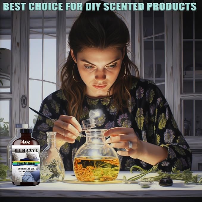 Fresh Linen Essential Oil, Fresh Linen Oil 4 Fl Oz 120ML for Diffuser Humidifier Yoga Cleaning DIY Candle Soap Making Fragrance Oils