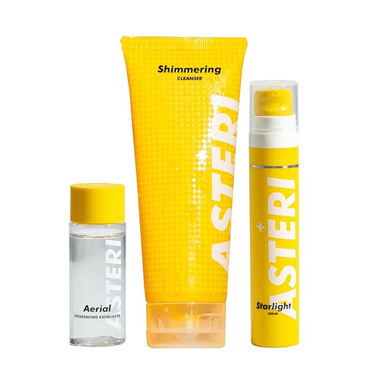 Alumni Skincare Clean Essentials Bundle of 3 - Shimmering Cleanser, Aerial Resurfacing Exfoliator and Starlight Serum Bundle - Full Skin Care Gift Set